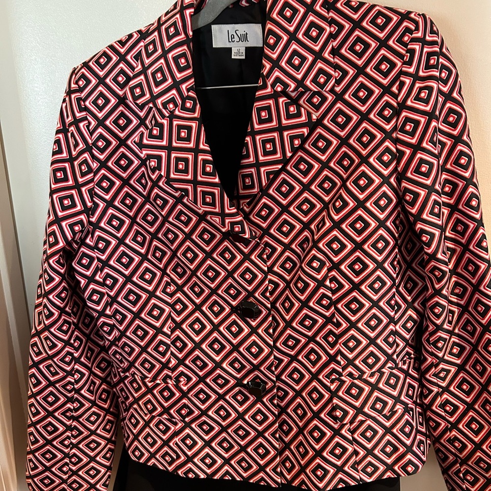 Le Suit red and black pattern skirt suit